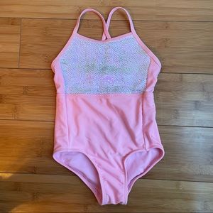 Girls pink one piece swimsuit swim wear sequin sz XS 4/5